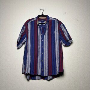Catalina Polo Shirt Men L Striped Nautical Cotton Knit Button Collar 90s VTG Red